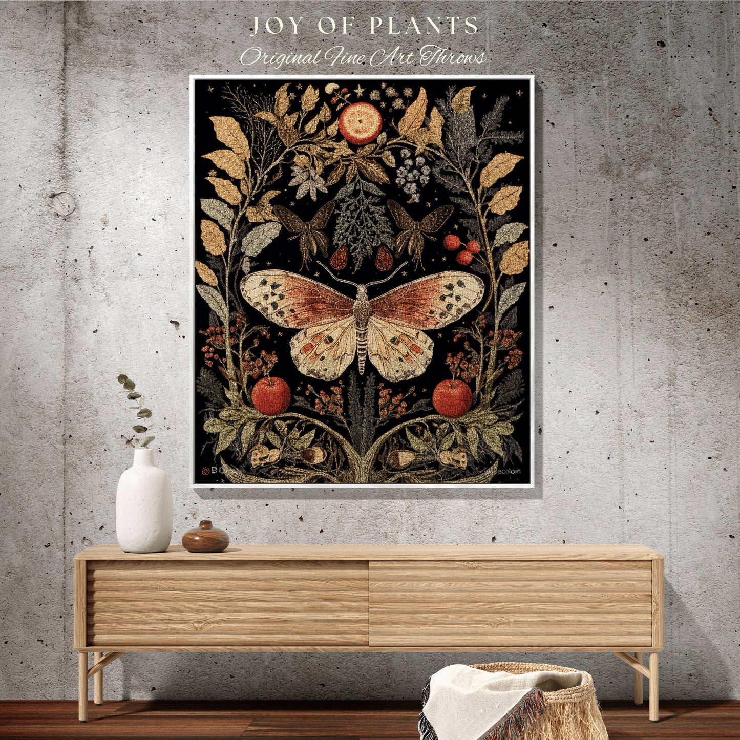 Dark Academia Blanket Woven Tapestry Cottagecore Decor Celestial Butterfly Decor Dark Cottagecore Moth Blanket Woven Tapestry Mystical