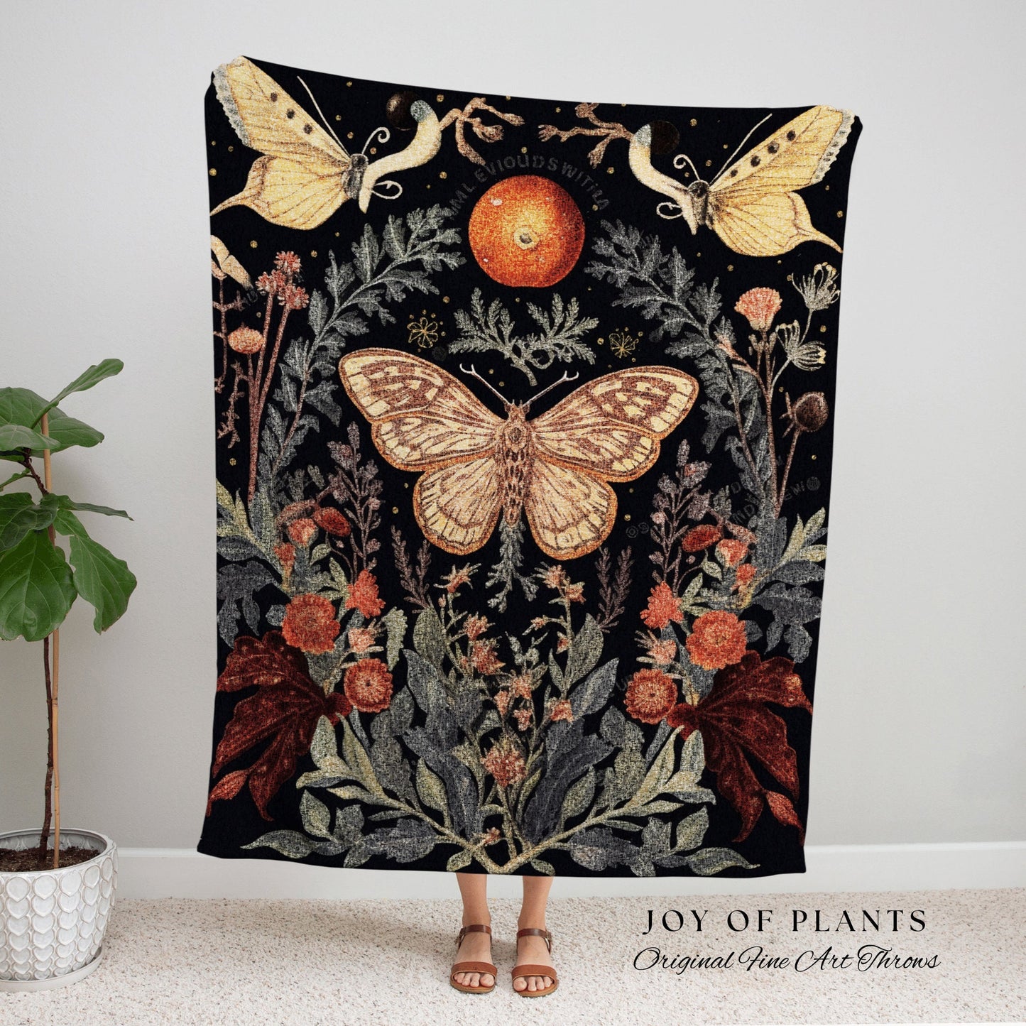 Moth Blanket Woven Tapestry Dark Cottagecore Decor Mystical | Dark Academia Moth Blanket Woven Tapestry Cottagecore Decor Butterfly Bedding