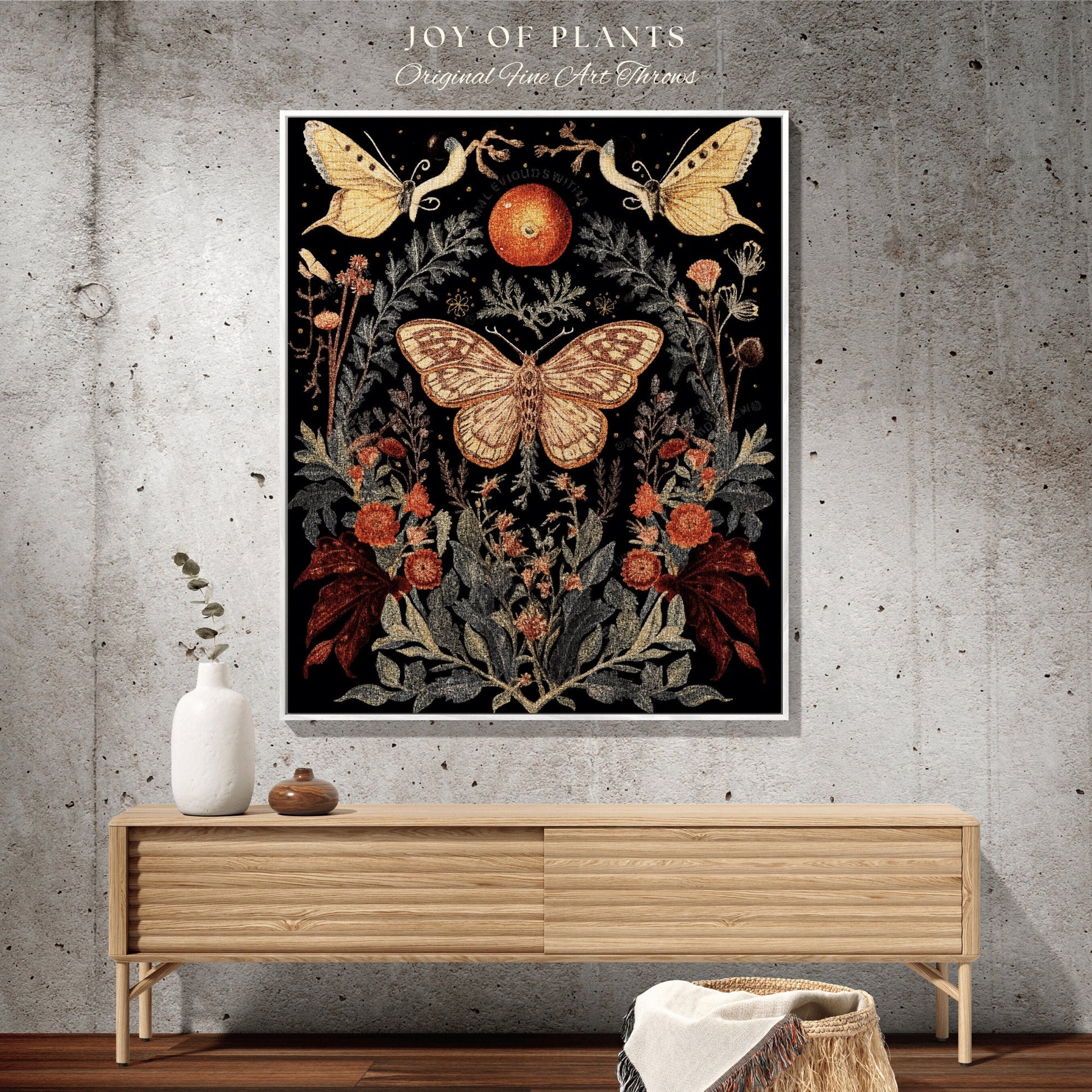 Moth Blanket Woven Tapestry Dark Cottagecore Decor Mystical | Dark Academia Moth Blanket Woven Tapestry Cottagecore Decor Butterfly Bedding