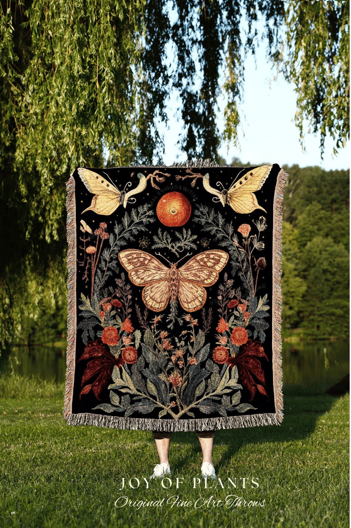 Moth Blanket Woven Tapestry Dark Cottagecore Decor Mystical | Dark Academia Moth Blanket Woven Tapestry Cottagecore Decor Butterfly Bedding