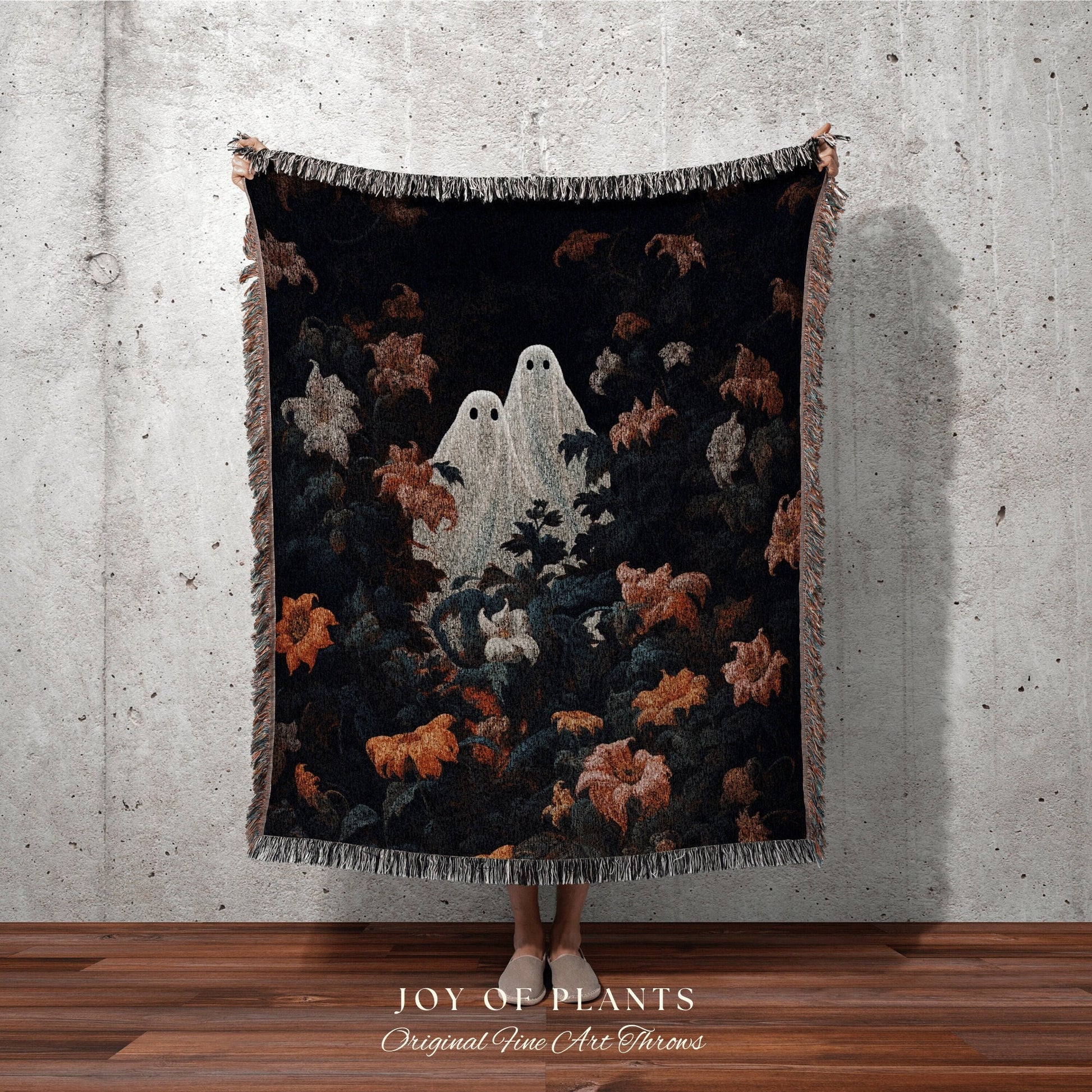 Gothic Ghost Blanket Floral | Woven Tapestry Blanket Macabre Wall Art Ghost Decor Spooky Tapestry Halloween Gift Dark Floral Ghost Painting