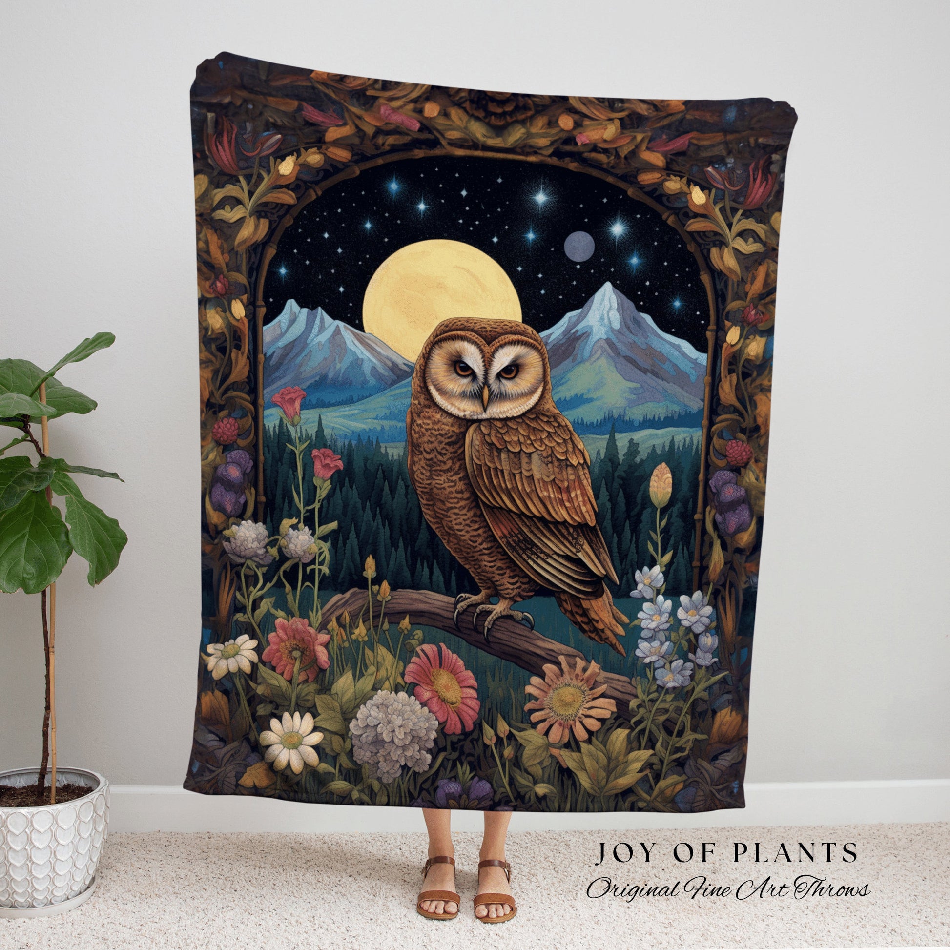 Barn Owl Wall Art Blanket Woven Tapestry | Owl Artwork Vintage Tapestry Autumn Decor | Owl Decor Cozy Throw Blanket Woven Tapestry Whimsical