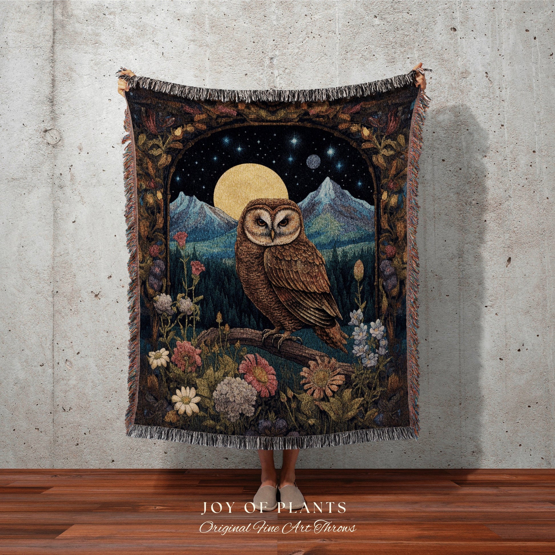 Barn Owl Wall Art Blanket Woven Tapestry | Owl Artwork Vintage Tapestry Autumn Decor | Owl Decor Cozy Throw Blanket Woven Tapestry Whimsical