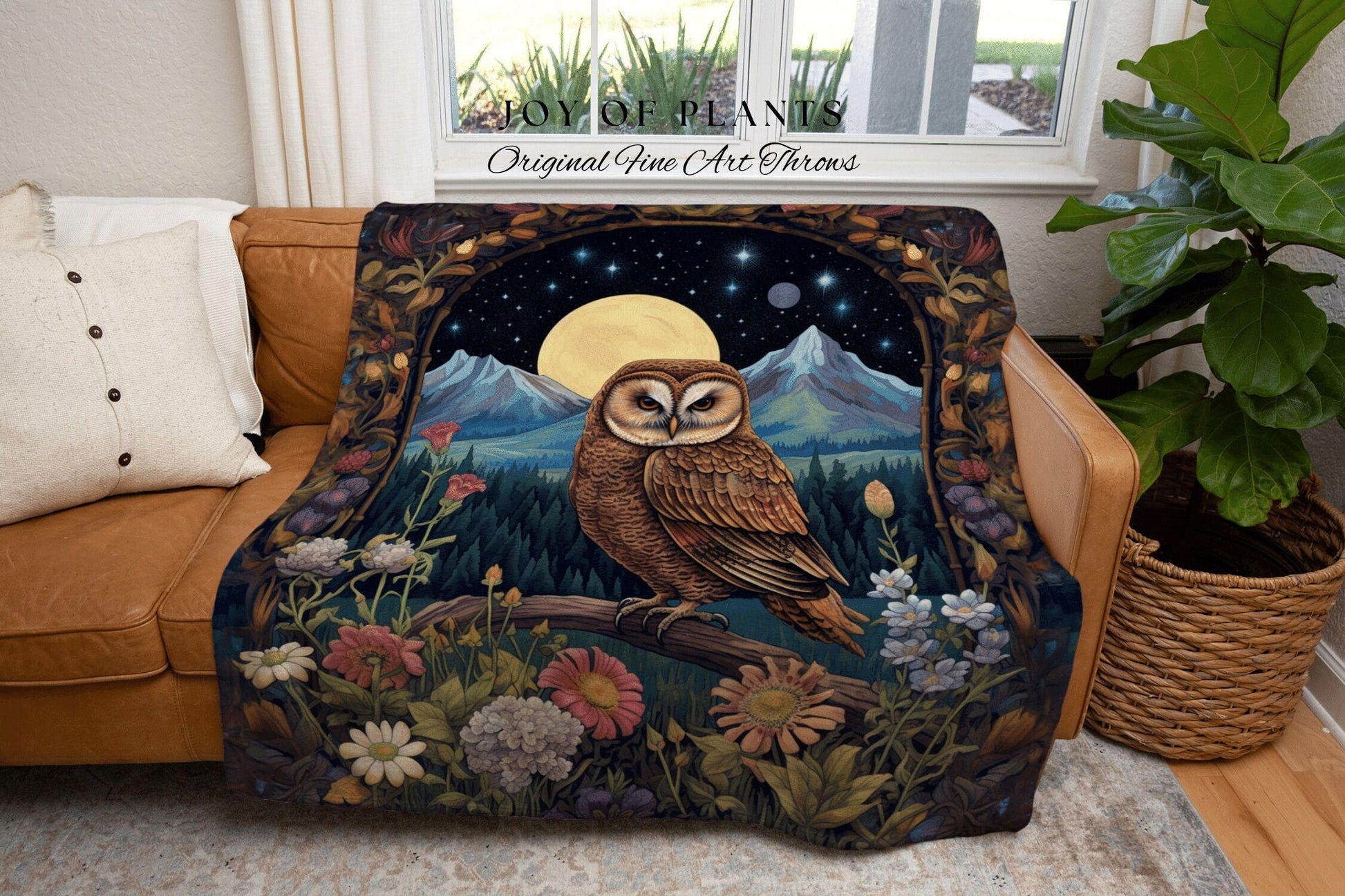 Barn Owl Wall Art Blanket Woven Tapestry | Owl Artwork Vintage Tapestry Autumn Decor | Owl Decor Cozy Throw Blanket Woven Tapestry Whimsical