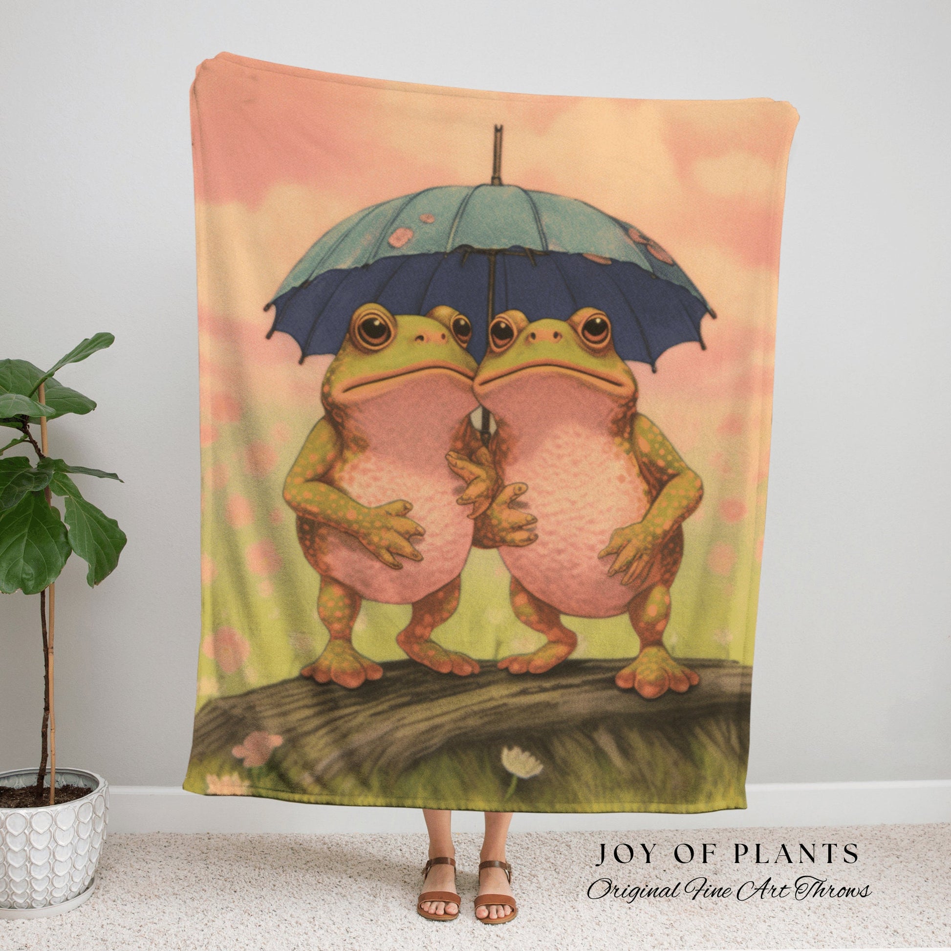 Umbrella Frog Friends Tapestry Blanket Cottagecore Decor | Funny Tapestry Woven Throw Vintage Frog and Toad Blanket Cute Toad Tapestry Funny