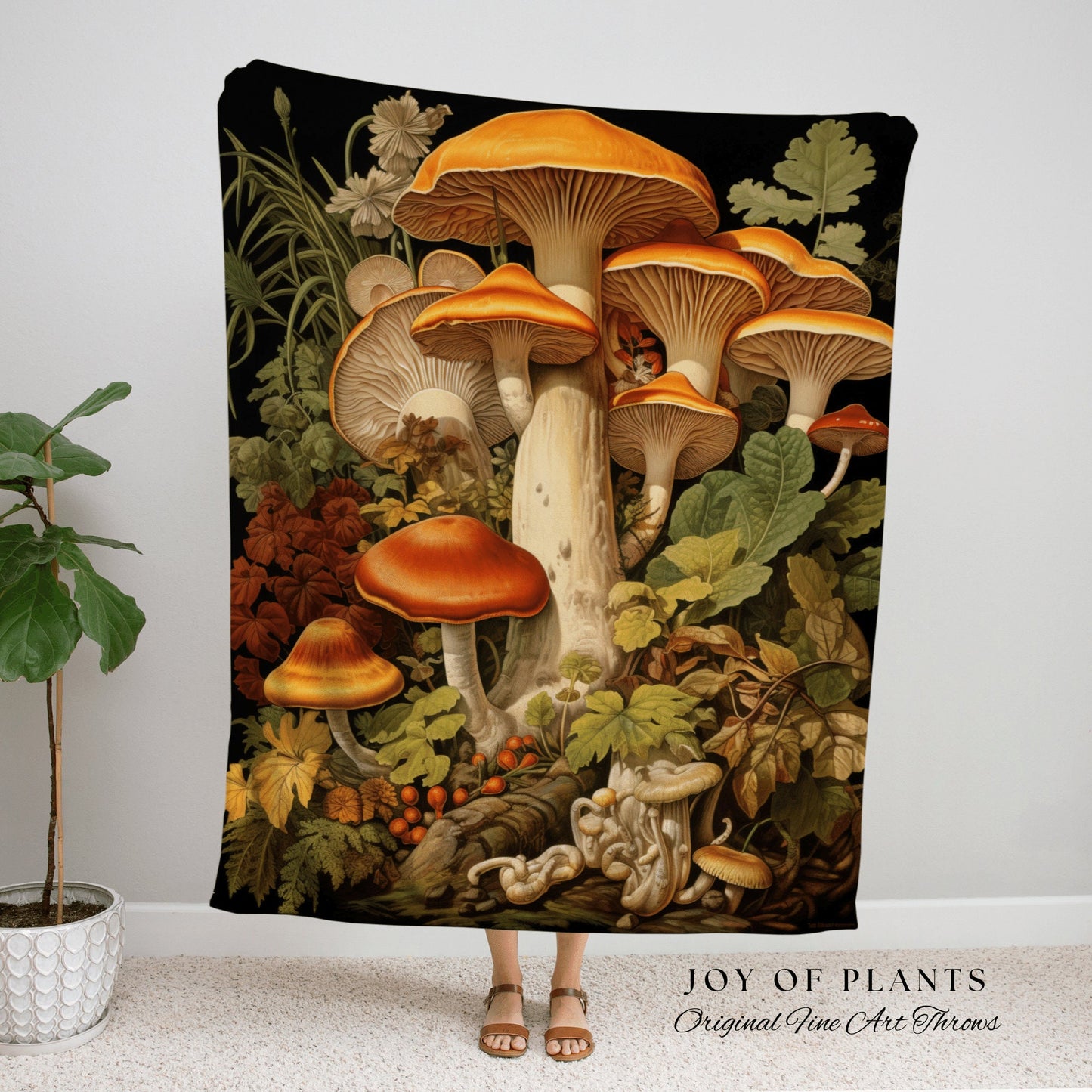 Woodland Mushroom Throw Blanket Cottagecore Decor | Mushroom Woven Throw Blanket Woven Tapestry Gothic Cottagecore Mushroom Vintage Blanket