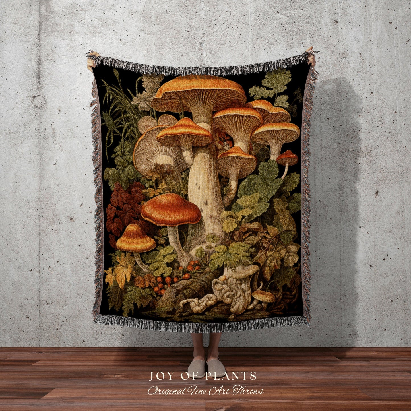 Woodland Mushroom Throw Blanket Cottagecore Decor | Mushroom Woven Throw Blanket Woven Tapestry Gothic Cottagecore Mushroom Vintage Blanket