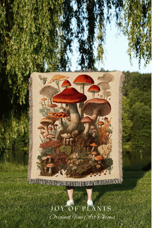 Cottagecore Mushroom Tapestry Blanket Woodland Gothic Decor | Mushroom Woven Throw Blanket Woven Tapestry Dark Academia Blanket Vintage Art