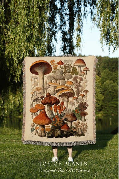 Fairycore Decor Mushroom Blanket Woodland Tapestry Gothic Decor | Mushroom Woven Throw Blanket Woven Tapestry Dark Academia Blanket Vintage