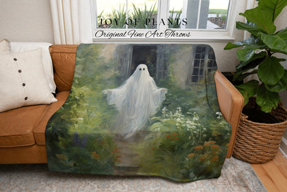 Gardening Ghost Botanical Blanket | Woven Tapestry Blanket Macabre Wall Art Ghost Decor Spooky Tapestry Halloween Dark Floral Whimsigoth |