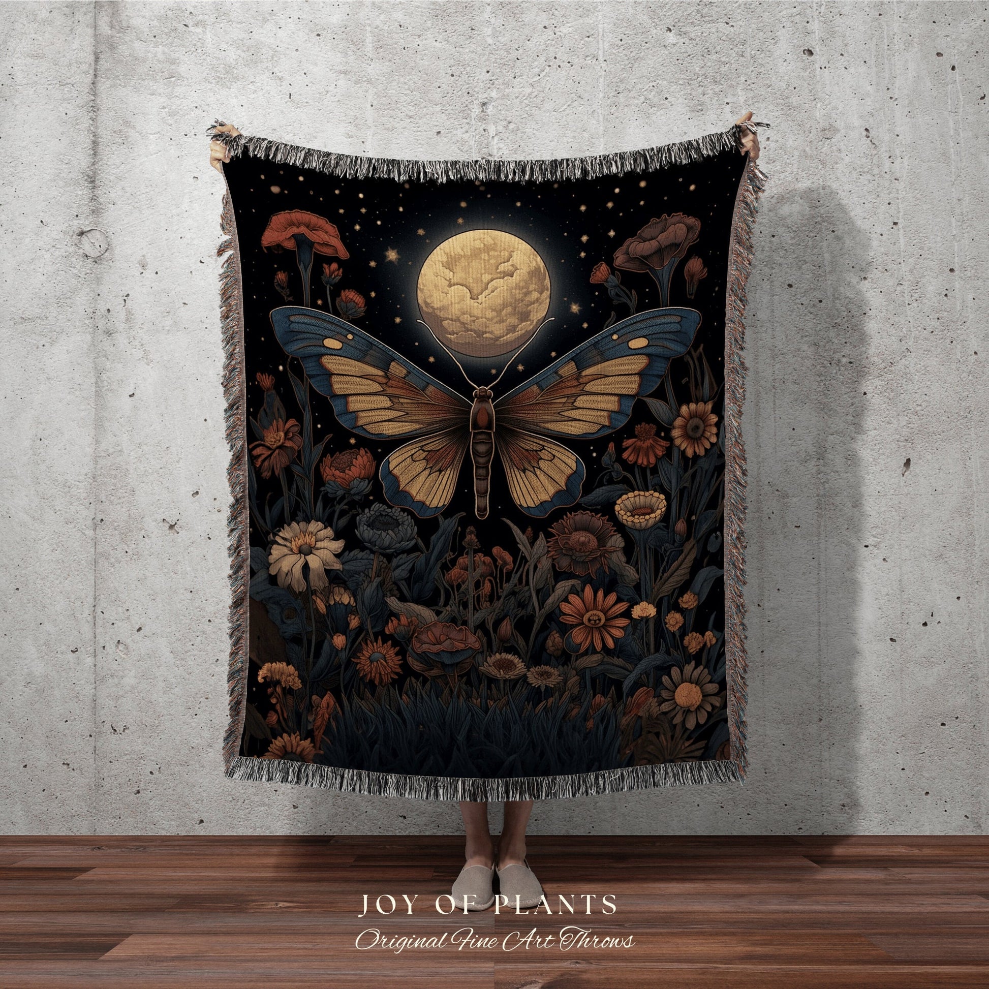 Full Moon Moth Tapestry Blanket Woven | Dark Cottagecore Decor Art Dark Academia Blanket Woven Tapestry Cottagecore Decor Butterfly Bedding