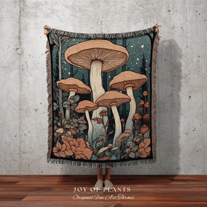 Whimsical Decor Mushroom Tapestry Woven Throw Blanket | Vintage Mushroom Blanket Goblincore Decor Mushroom Throw | Vintage Mushroom Blanket