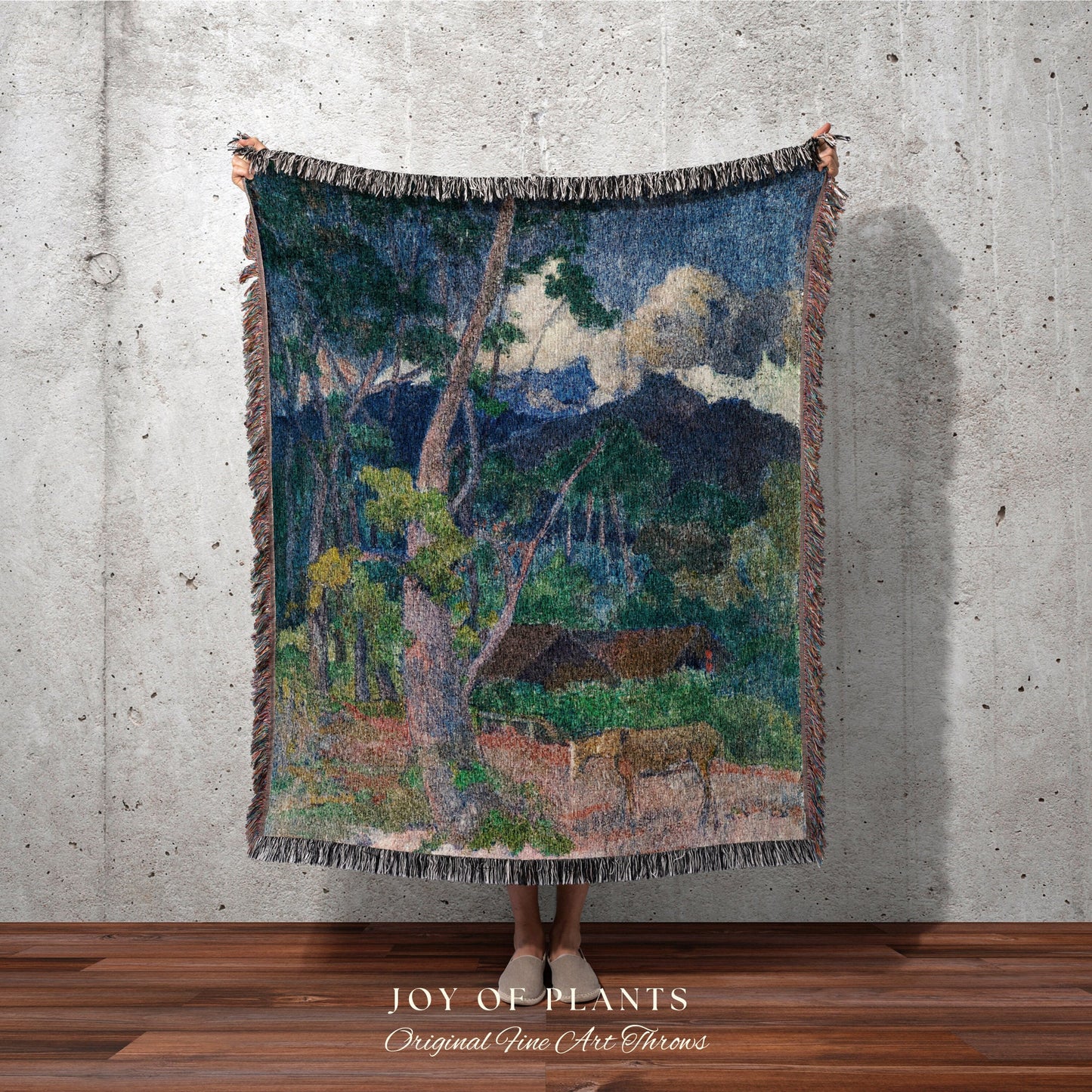 Landscape With a Horse Blanket Woven Tapestry Wall Hanging | Paul Gauguin Artwork Blanket French Tapestry Woven Landscape Art History Decor