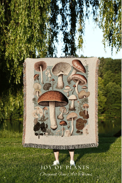 Vintage Mushroom Tapestry | Mushroom Throw Blanket Toadstool Witch Aesthetic | Fairycore Mushroom Woodland Decor Blanket Woven Tapestry Art