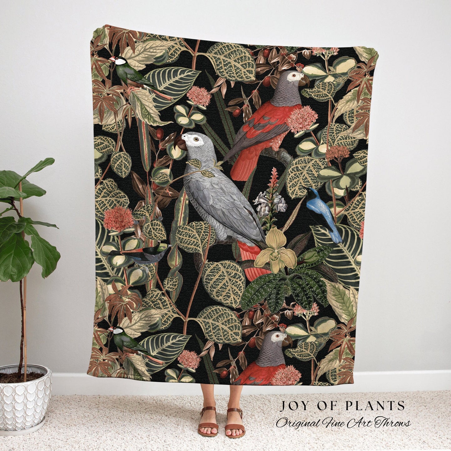 Boho Parrot Blanket | Woven Fringe Tapestry | Boho Tropical Living Room Decor | Jungle Nursery Decor | Tropical Wall Art Woven Tapestry Art