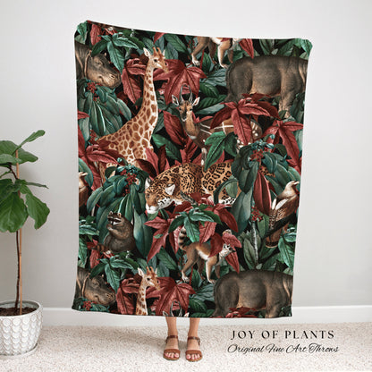 Giraffe Art Work Jungle Tapestry | Woven Fringe Blanket | Boho Tropical Living Room Decor | Jungle Nursery Decor | Boho Maximalist Decor |