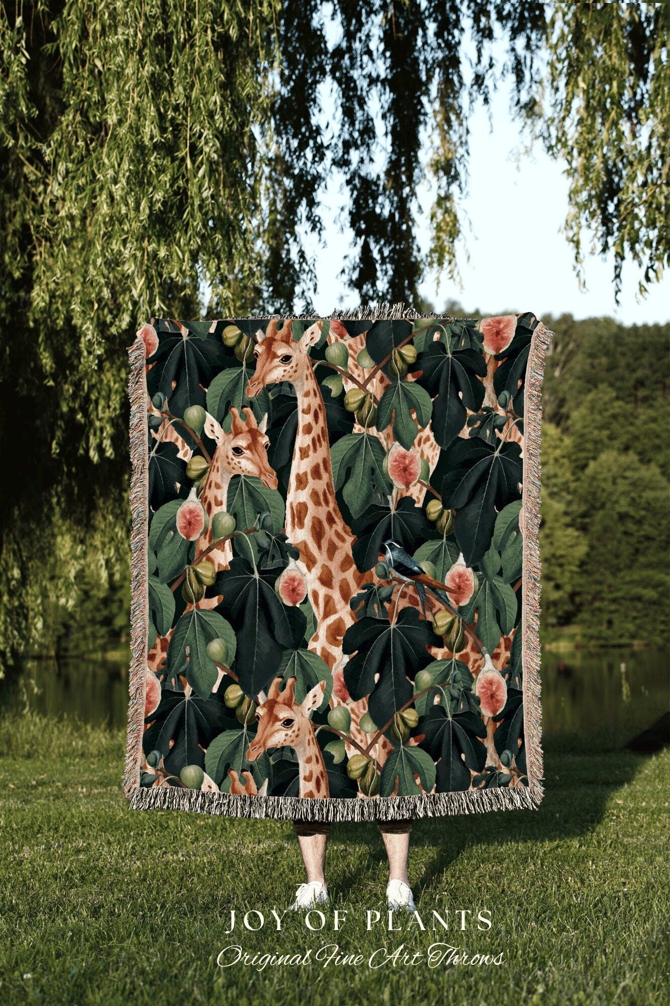 Maximalist Decor Jungle | Woven Fringe Giraffe Art Work Tapestry | Tropical Living Room Decor | Jungle Nursery Decor | Botanical Wall Art |