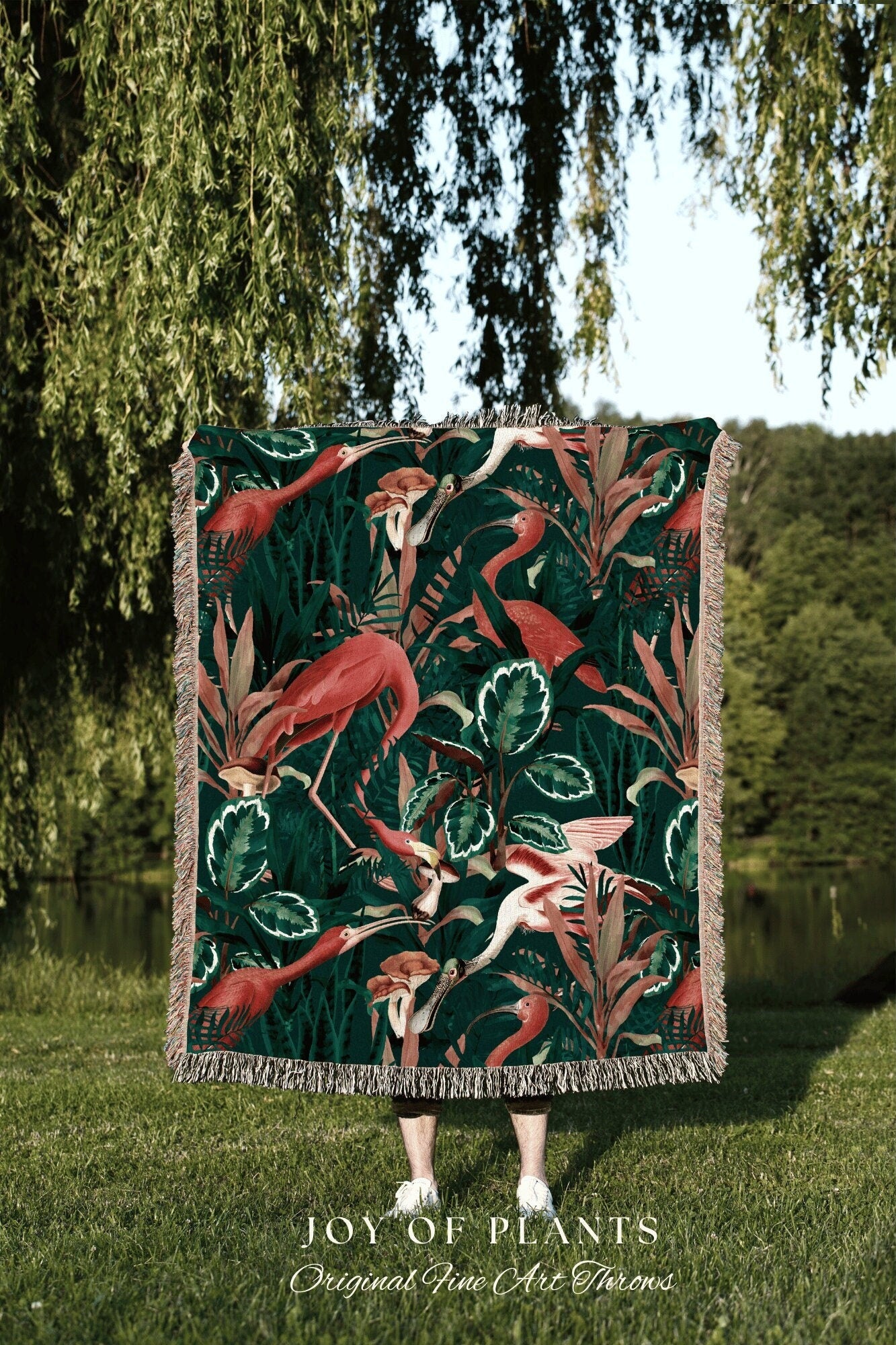 Flamingo Blanket Woven | Maximalist Decor Tapestry | Tropical Living Room Decor | Jungle Nursery Decor | Tropical Wall Art Boho Tapestry |