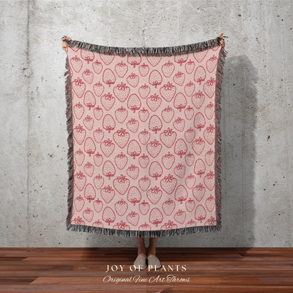 Woven Strawberry Blanket | Personalized Blanket | Cottagecore Decor Custom Throw Blanket | Custom Strawberry Gift | Boho Strawberry Decor |