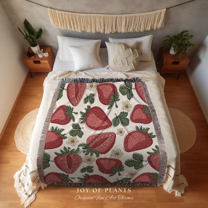 Woven Strawberry Blanket | Custom Throw Blanket | Cottagecore Decor Custom Throw Blanket | Custom Strawberry Gift | Boho Strawberry Decor |