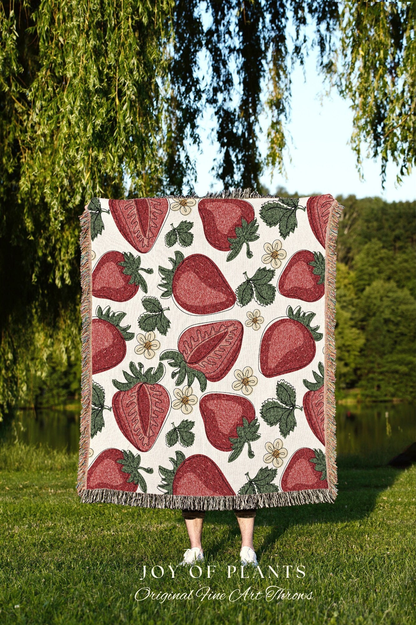 Woven Strawberry Blanket | Custom Throw Blanket | Cottagecore Decor Custom Throw Blanket | Custom Strawberry Gift | Boho Strawberry Decor |