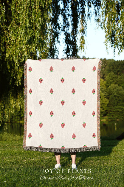 Strawberry Print Minky Blanket | Personalized Blanket | Cottagecore Decor Custom Throw Blanket | Custom Strawberry Gift | Strawberry Decor |