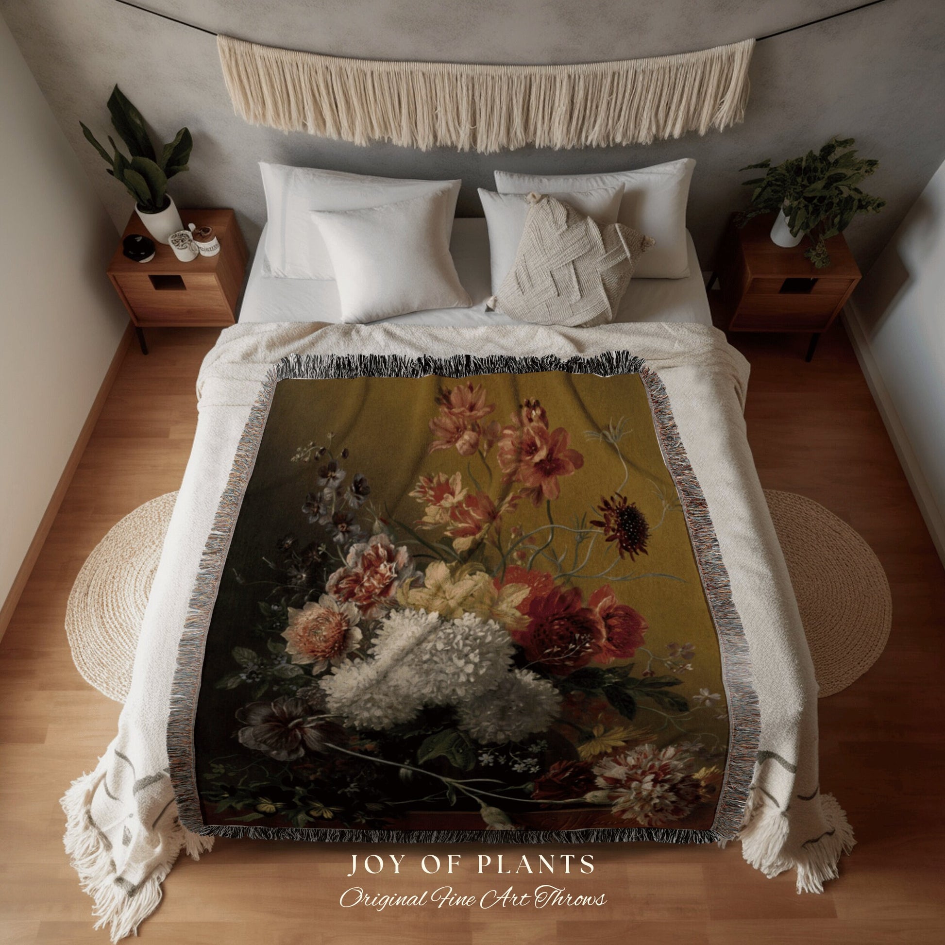 Abraham Mignon Art Tapestry | Floral Woven Blanket | Fairycore Decor Woven Throw Blanket | Victorian Gothic Decor Woven Vintage Art Blanket