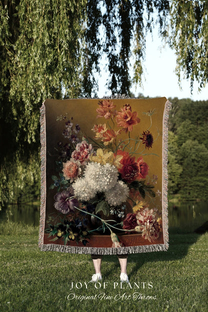 Abraham Mignon Art Tapestry | Floral Woven Blanket | Fairycore Decor Woven Throw Blanket | Victorian Gothic Decor Woven Vintage Art Blanket