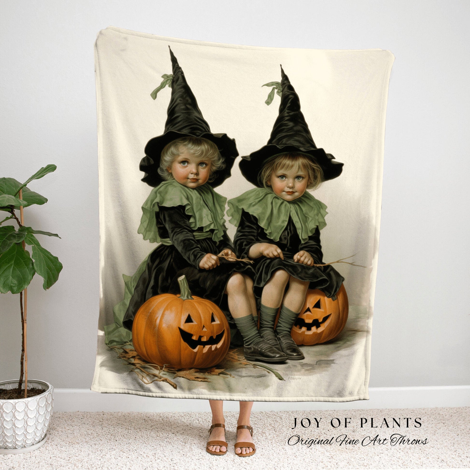 Kids Halloween Decor Witch Tapestry Woven Blanket | Vintage Witch Halloween Decor Blanket Dark Academia Bedroom Midcentury Halloween Cute |