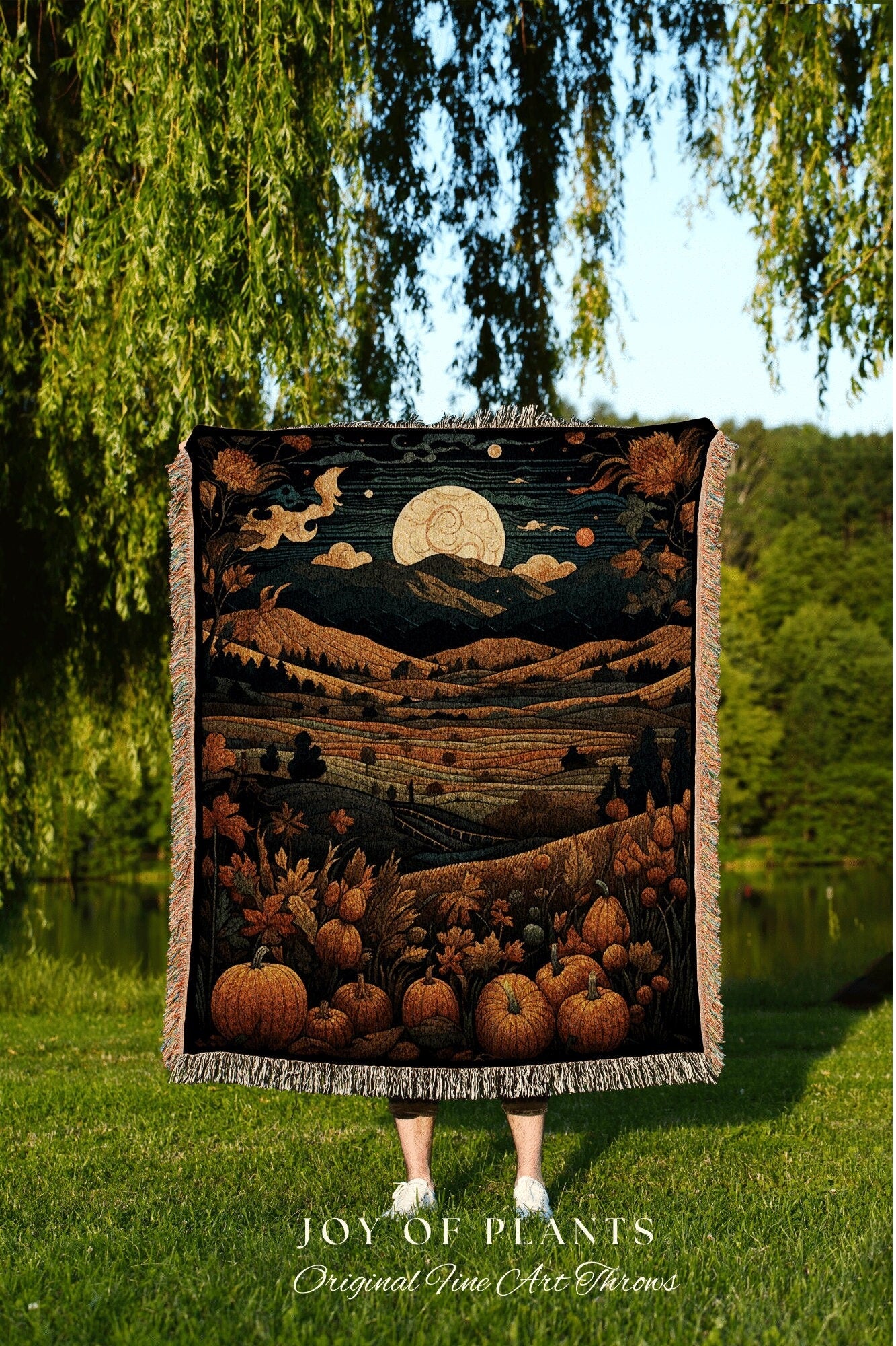 Woven Tapestry Pumpkin Patch Blanket Woven | Pumpkin Season Autumn Decor Vintage Tapestry | Woven Wall Hanging Tapestry Halloween Art Gothic