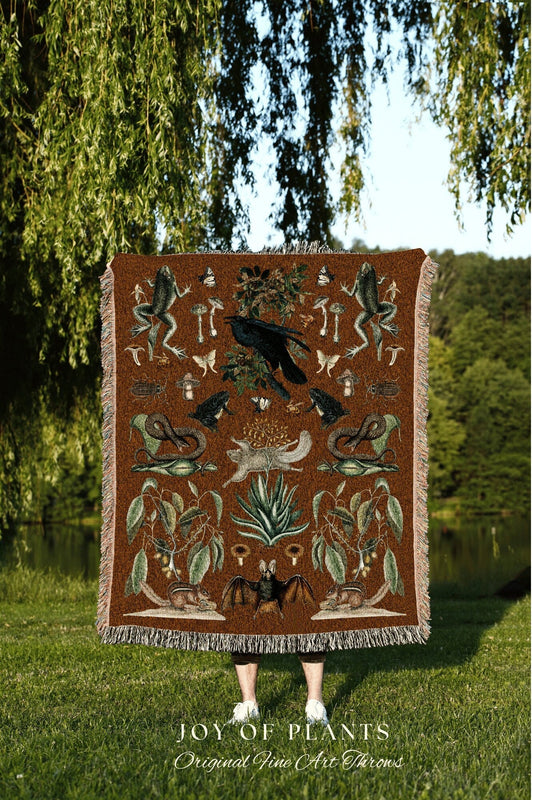 Raven Room Decor Woven Throw Blanket | Gothic Room Decor Bat Tapestry | Dark Cottagecore Tapestry Celestial Gothic | Crowcore Tapestry |