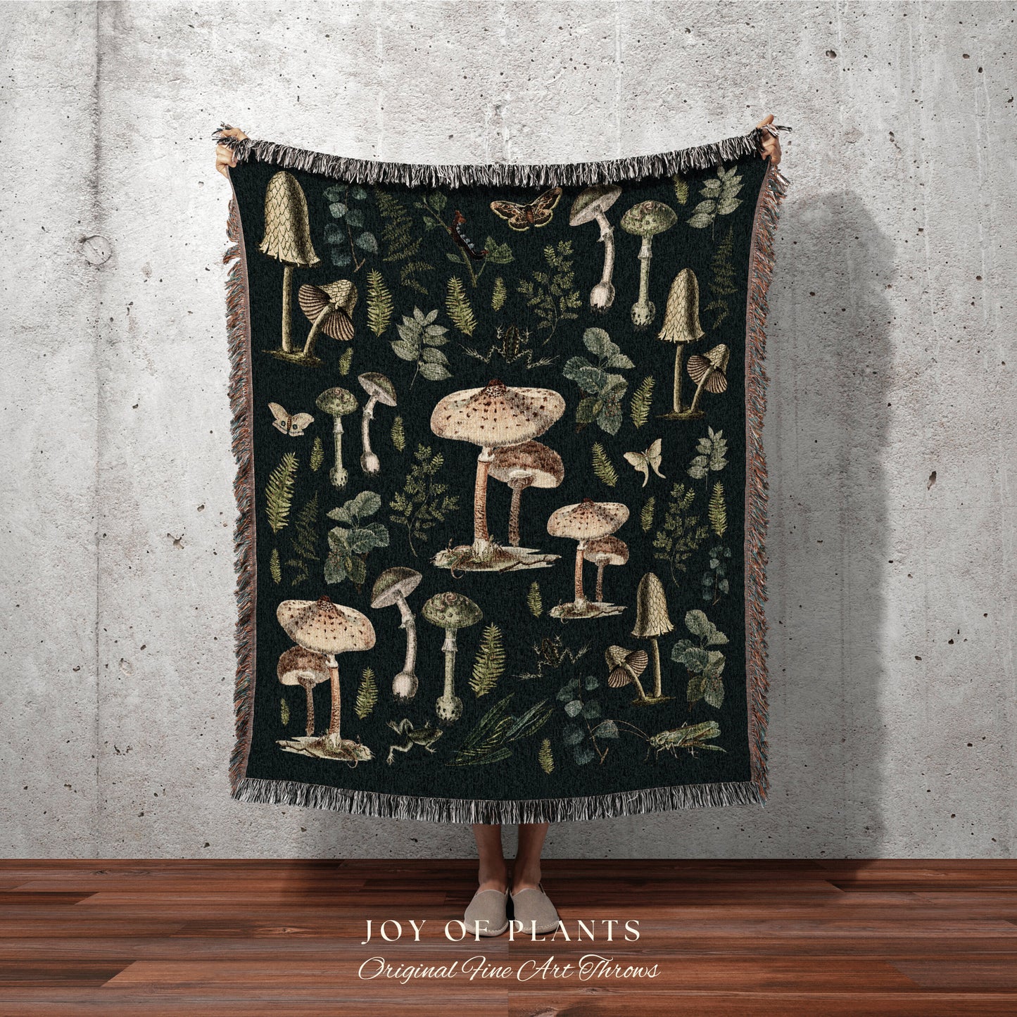 Mushroom Blanket Woven Tapestry Cottagecore Decor | Mushroom Aesthetic Botanical Vintage Tapestry | Mushroom Tapestry Eclectic Bedroom Decor