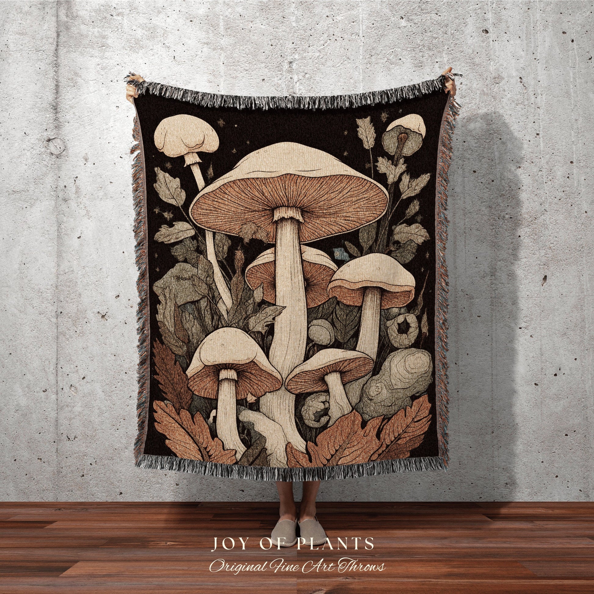 Boho Mushroom Art Woodland Decor | 70s Mushroom Tapestry Woven | Mushroom Throw Blanket Toadstool Aesthetic | Mushroom Woodland Vintage 70s