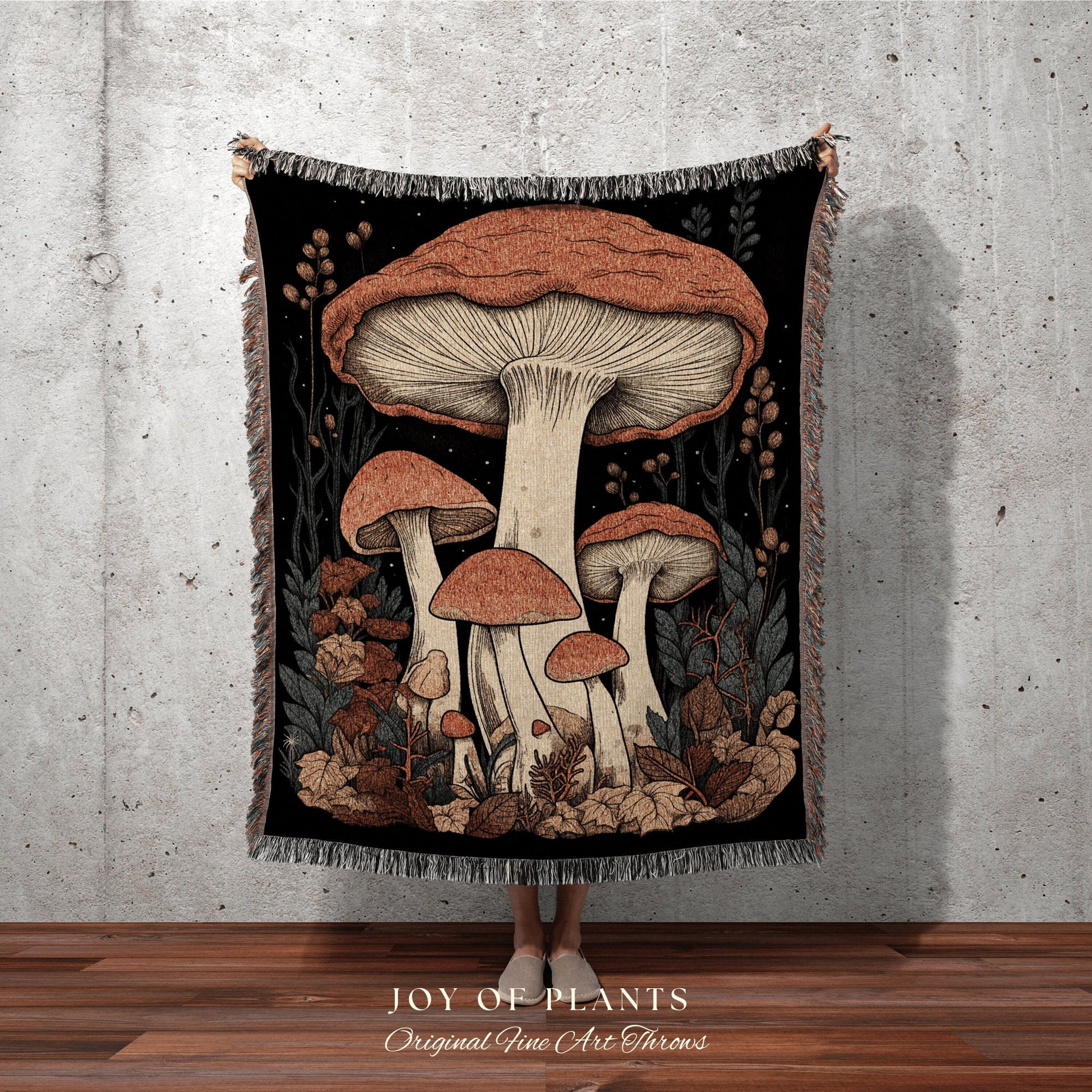 Boho Mushroom Art Woodland Decor | 70s Mushroom Tapestry Woven | Mushroom Throw Blanket Toadstool Aesthetic | Mushroom Woodland Vintage 70s