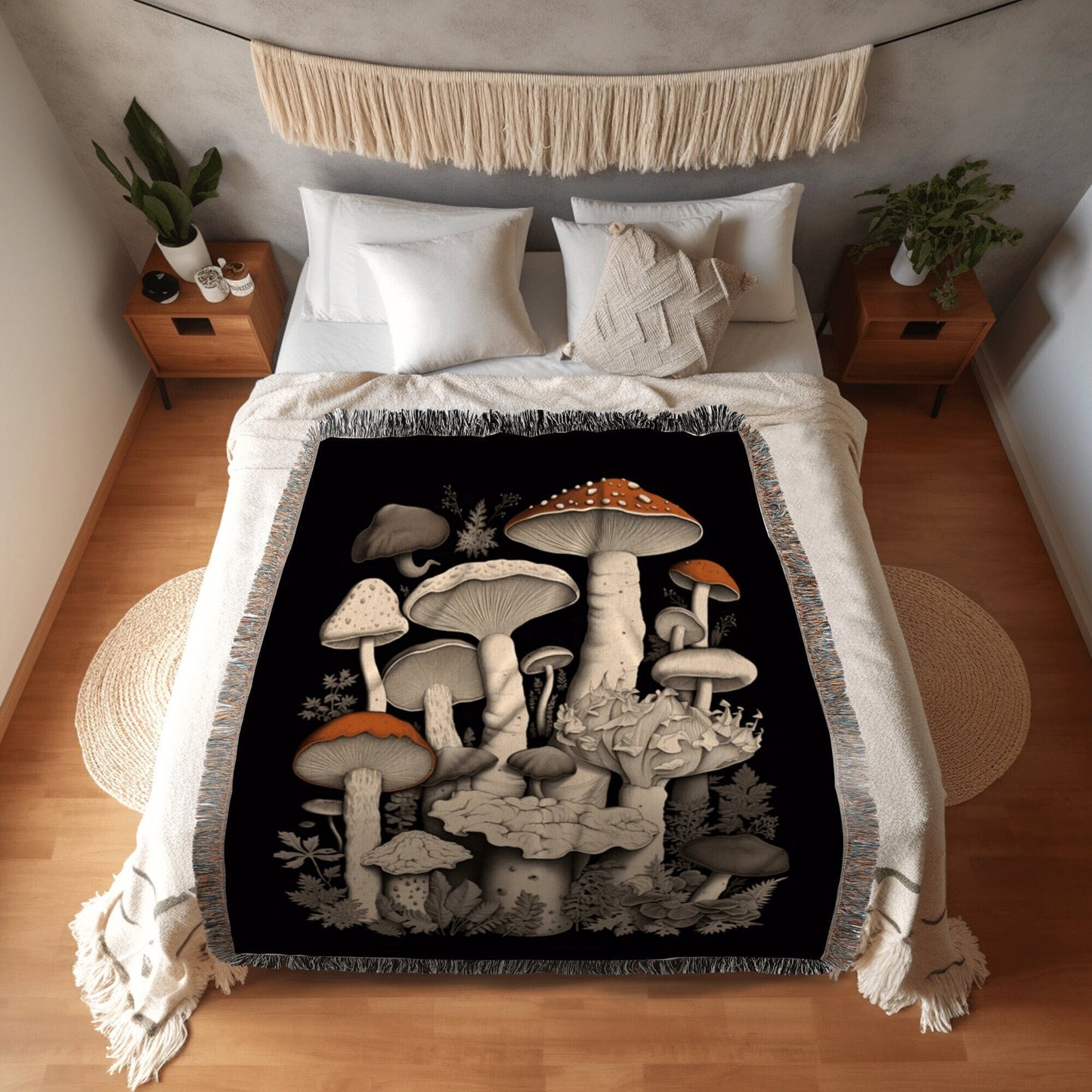 Aesthetic Mushroom Illustration Vintage Aesthetic | Mushroom Tapestry Woven | Mushroom Throw Blanket Toadstool Aesthetic | Mushroom Woodland