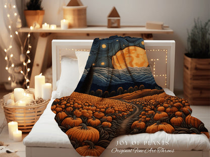 Full Moon Landscape Autumn Blanket Woven Tapestry | Pumpkin Season Autumn Decor Vintage Tapestry | Woven Wall Hanging Tapestry Halloween Art