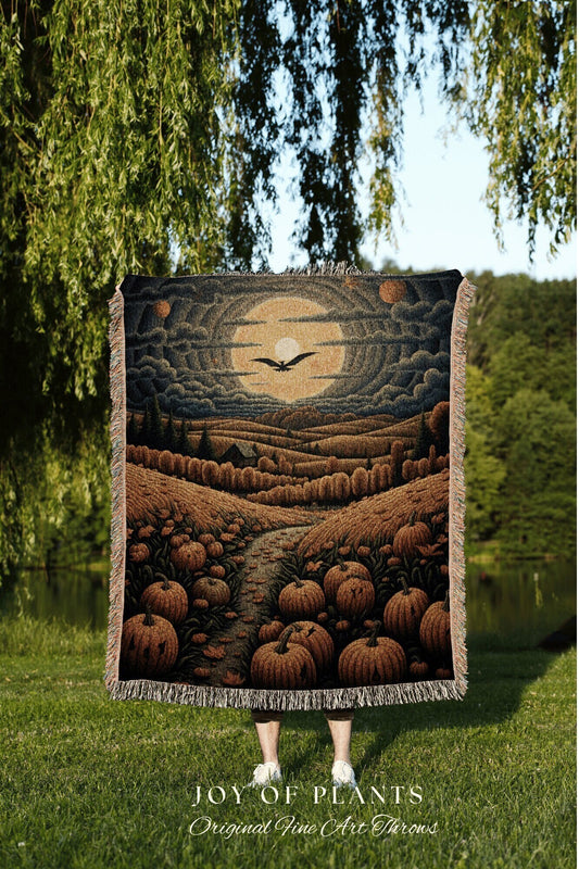 Autumn Landscape Vintage Halloween Tapestry Blanket Woven Wall Art | Fall Aesthetic Home Decor Throw Blanket Woven Wall Art Halloween Decor