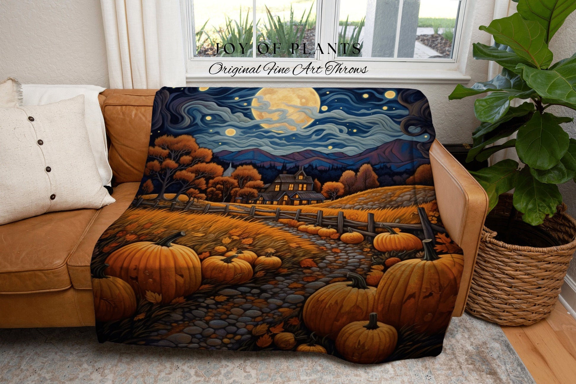 Harvest Moon Fall Landscape Vintage Halloween Tapestry Blanket Woven | Fall Aesthetic Decor Throw Blanket Woven Wall Art Halloween Decor |