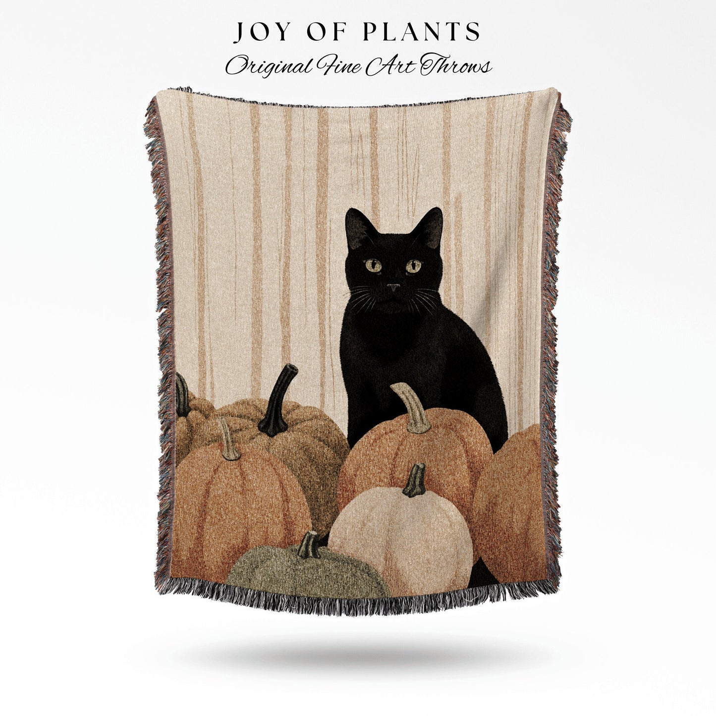 Earthy Wall Art Halloween Pumpkin Tapestry Black Cat Woven Throw Blanket | Spooky Season Black Cat Halloween Decor Dark Cottagecore Tapestry