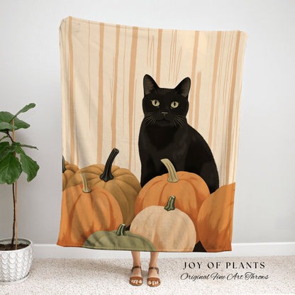 Earthy Wall Art Halloween Pumpkin Tapestry Black Cat Woven Throw Blanket | Spooky Season Black Cat Halloween Decor Dark Cottagecore Tapestry