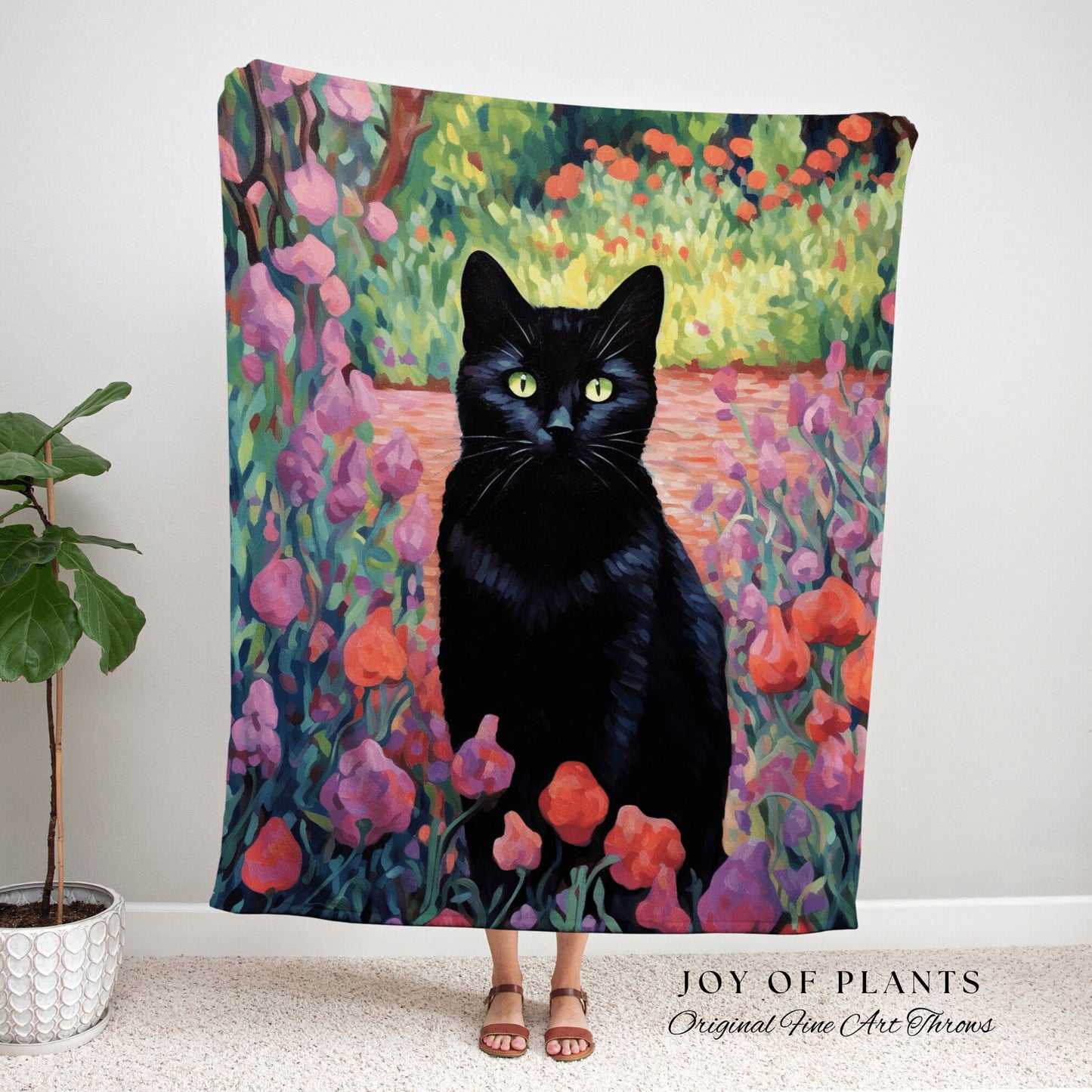 Floral Tapestry Black Cat Art Halloween Decor Tapestry Black Cat Woven Blanket | Spooky Cat Halloween Decor Dark Cottagecore Art Tapestry |