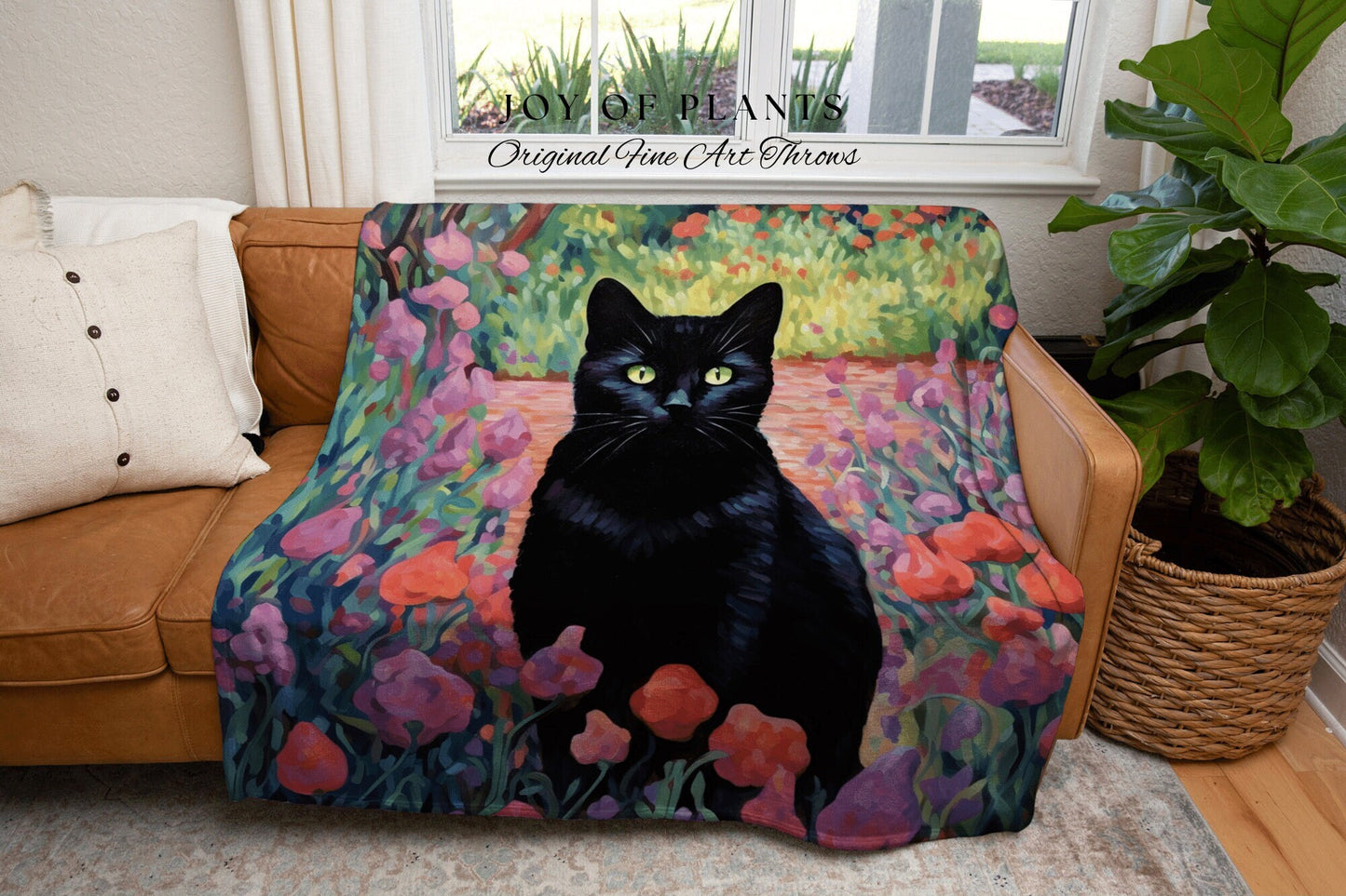 Floral Tapestry Black Cat Art Halloween Decor Tapestry Black Cat Woven Blanket | Spooky Cat Halloween Decor Dark Cottagecore Art Tapestry |