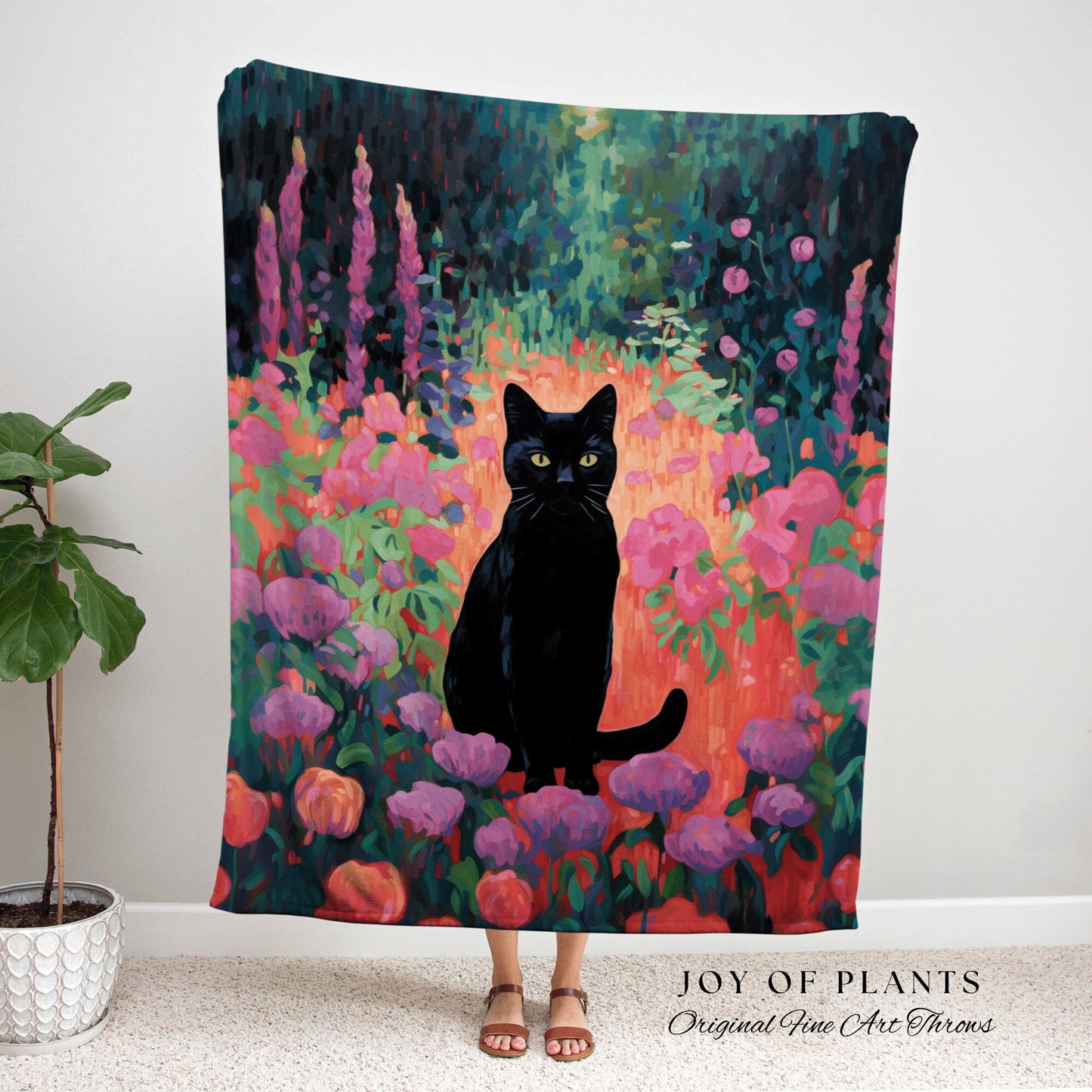 Pink Floral Tapestry Black Cat Art Halloween Decor Tapestry Black Cat Woven Blanket | Spooky Cat Halloween Decor Dark Cottagecore Tapestry |