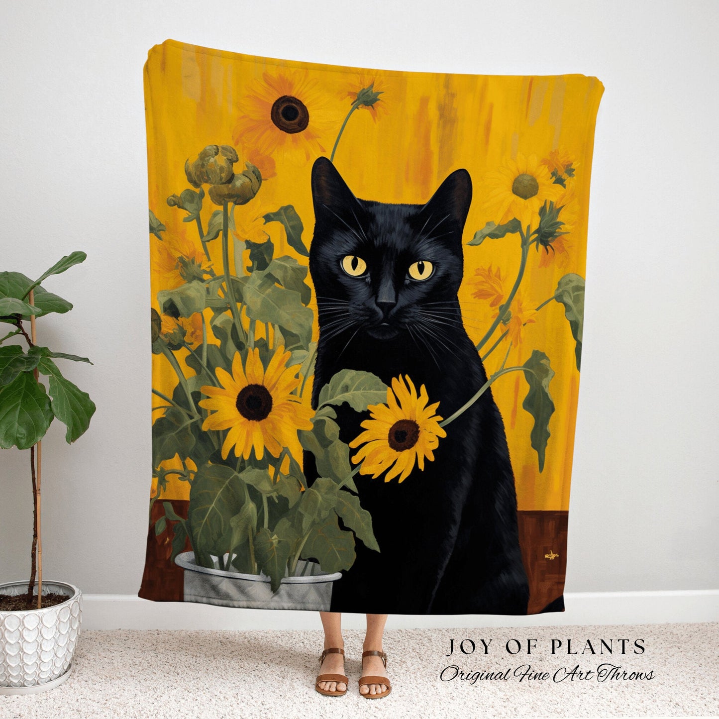 Black Cat Sunflower Tapestry Cat Art Famous Painting Decor Tapestry Black Cat Woven Blanket Whimsical Room Decor Cat Claude Monet Tapestry