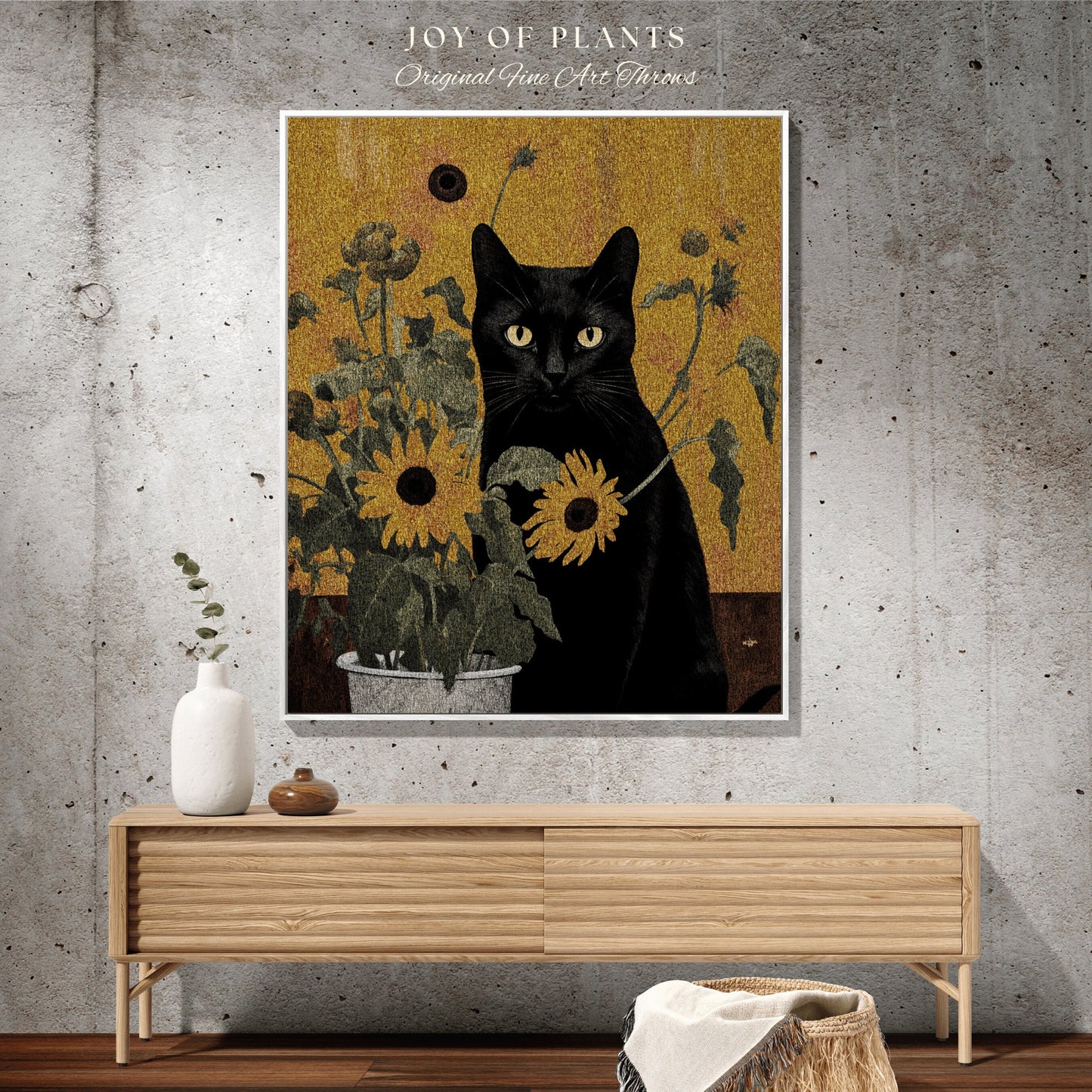 Black Cat Sunflower Tapestry Cat Art Famous Painting Decor Tapestry Black Cat Woven Blanket Whimsical Room Decor Cat Claude Monet Tapestry