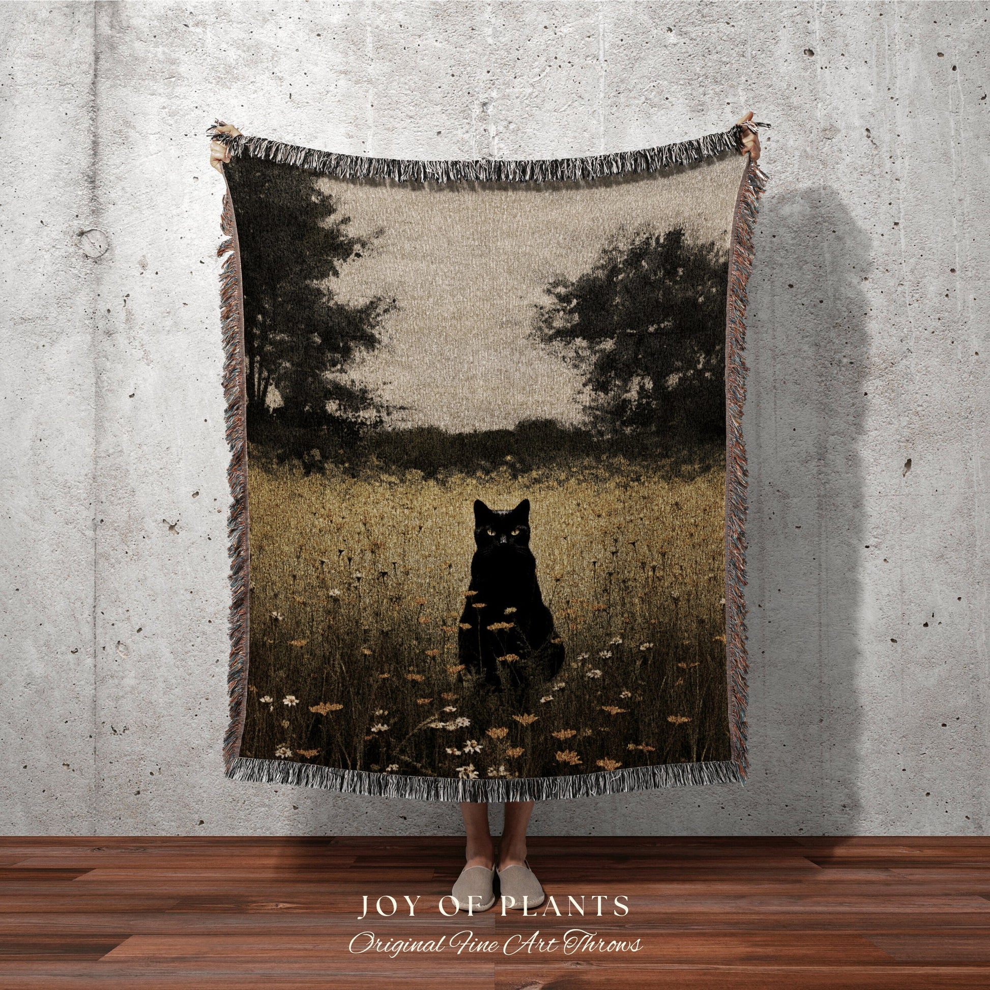 Vintage Halloween Tapestry Woven Blanket Black Cat Painting Decor Tapestry Black Cat Woven Blanket | Spooky Fall Landscape Wall Art Tapestry