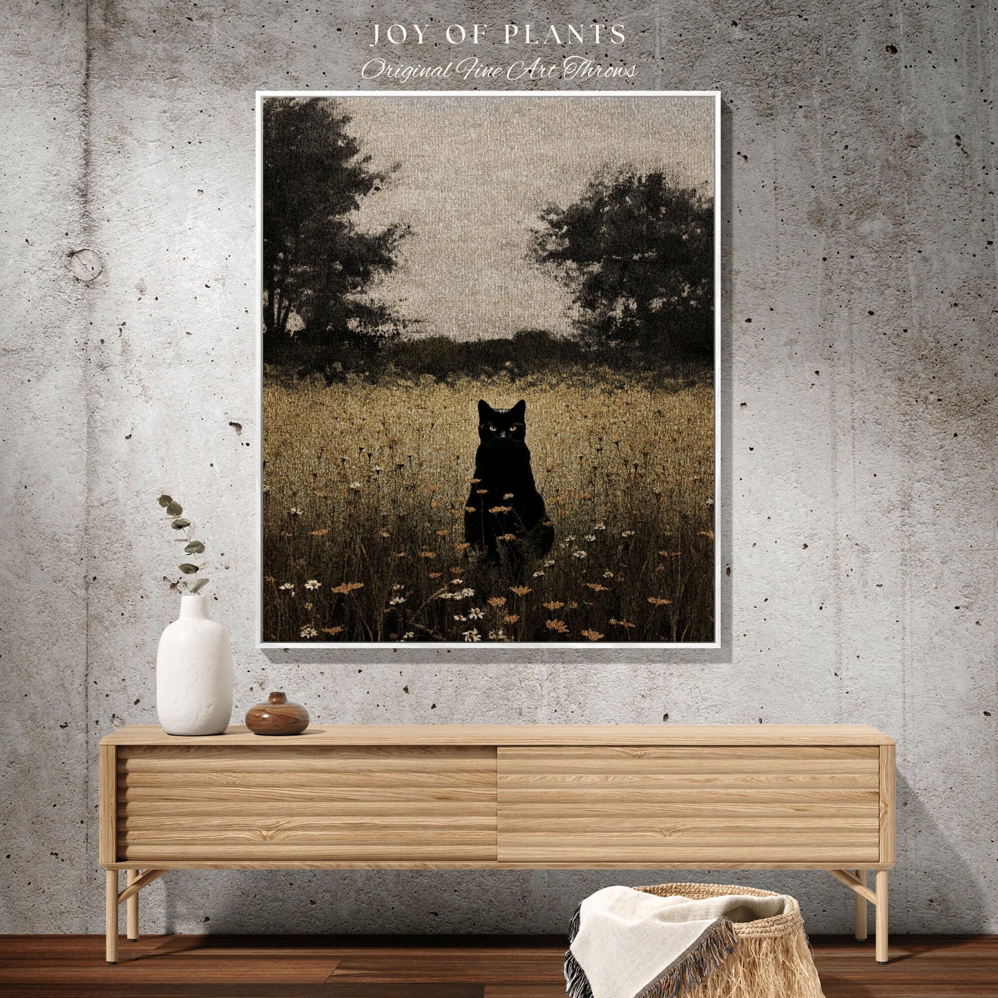 Vintage Halloween Tapestry Woven Blanket Black Cat Painting Decor Tapestry Black Cat Woven Blanket | Spooky Fall Landscape Wall Art Tapestry