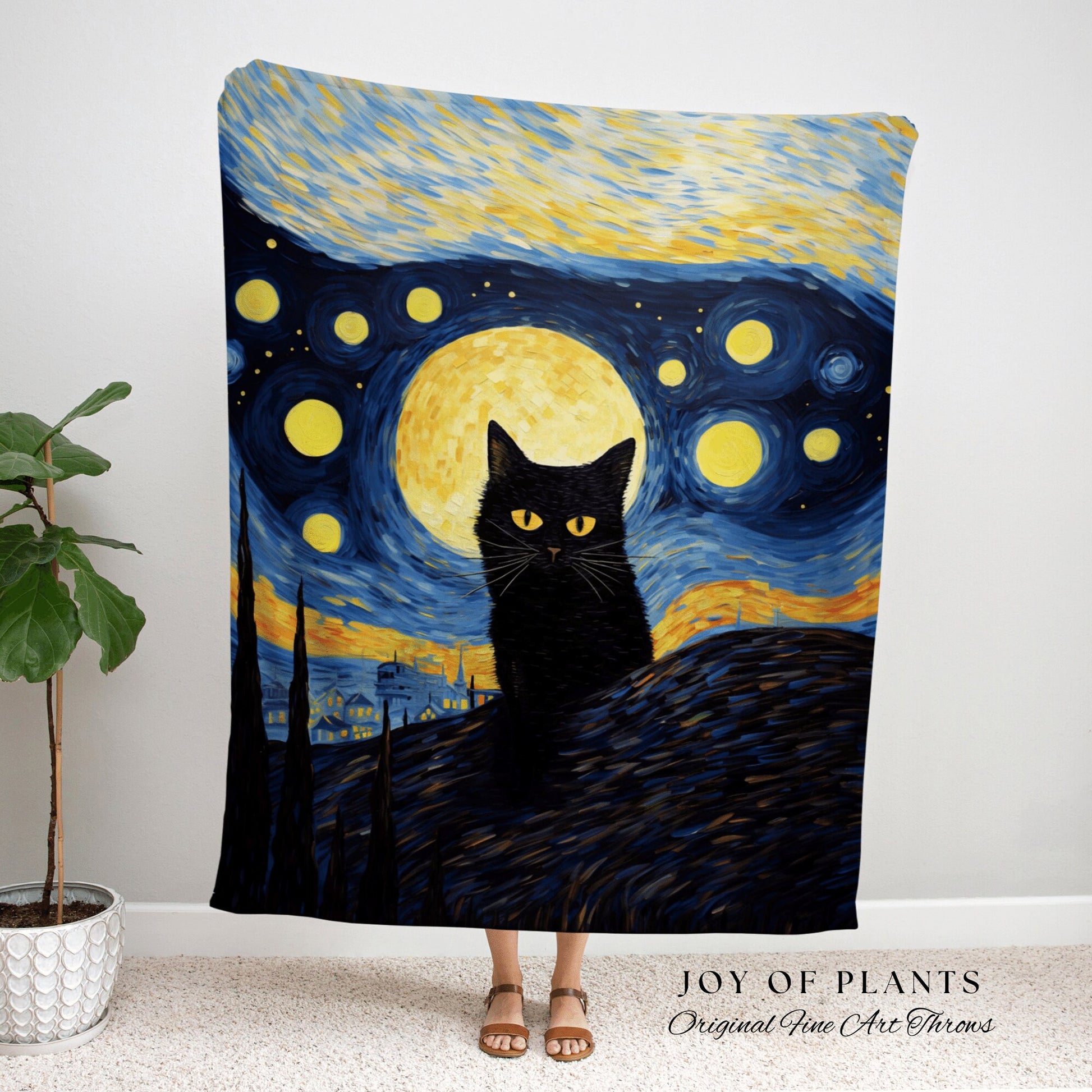 Spooky Cat Starry Night Tapestry Art Famous Painting Decor Tapestry Black Cat Woven Blanket | At History Gift Cat Vincent Van Gogh Tapestry