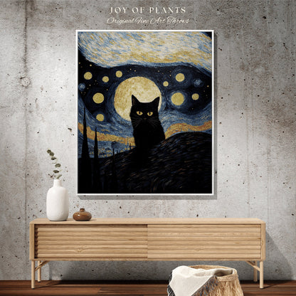 Spooky Cat Starry Night Tapestry Art Famous Painting Decor Tapestry Black Cat Woven Blanket | At History Gift Cat Vincent Van Gogh Tapestry