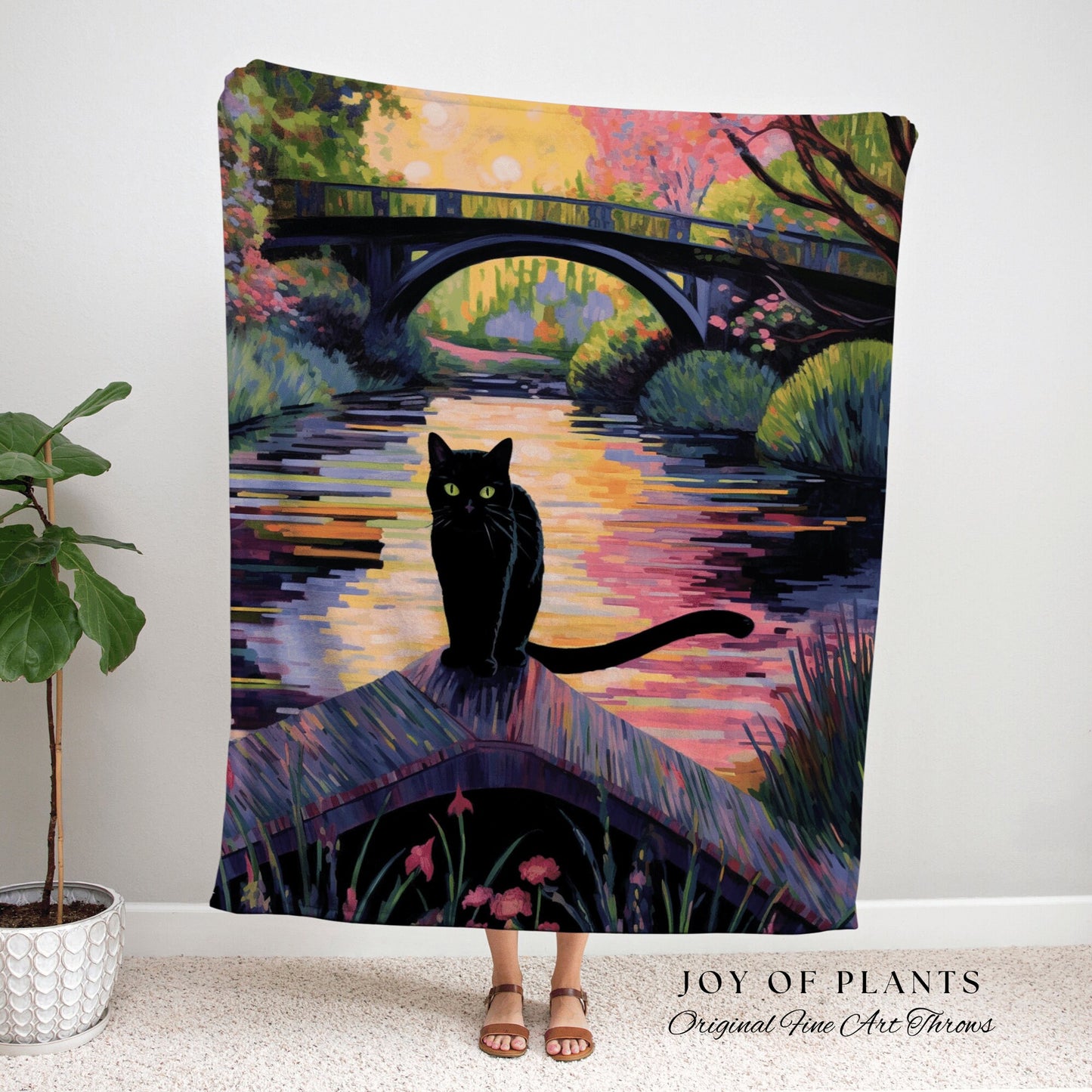 Black Cat Woven Tapestry Art Claude Monet Bridge Over A Pond Of Water Lilies | Art Tapestry Monet Water Lilies Blanket Cat Painting Tapestry